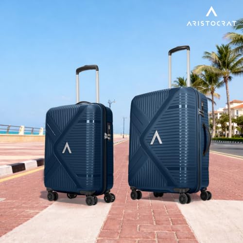 Image of Aristocrat Envoy Set of 2 Trolley Bag 55 & 65cm | Small & Medium Hard Luggage | 8-Wheel Suitcase for Travel | Combination Lock with Sturdy Zipper | Polypropylene | 3 Year International Warranty (Blue)
