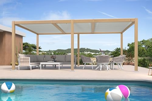 PURPLE LEAF 11' x 18' Louvered Pergola Outdoor Wood Grain Aluminum Pergola with Adjustable Roof Retractable Patio Rainproof Hardtop Gazebo for Deck Backyard Garden - Image 2