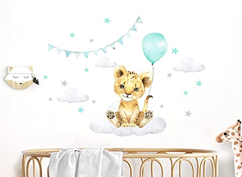 Little Deco Muurstickers muursticker kinderkamer decoratie meisje jongen dieren leeuw ballon wolken sticker baby… - Afbeelding 3