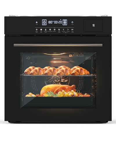 24 in Built in Electric Wall Oven, 2.5 Cu.Ft / 70L Single Steam Convection Oven, 3000W 240V, 3-in-1 Steel Steam Bake Air Fry, 8 Cooking Modes & 108 Auto Menus, Touch Control, Child Lock Timer