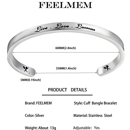 Feelmem Lacrosse Bracelet Live Love Lacrosse Cuff Bangle Bracelet, Lacrosse Jewelry, Present For Lacrosse Players/Coaches (Silver) #TOP1