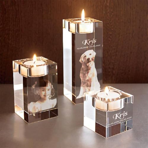 Zhosxrc ZHOSXRC-E7163E 3D Crystal Photo Custom Candle Holder,3D Crystal Photo Text Personalized Candlestick,Custom Engraved Crystal Candelabra,Gift thumb #4