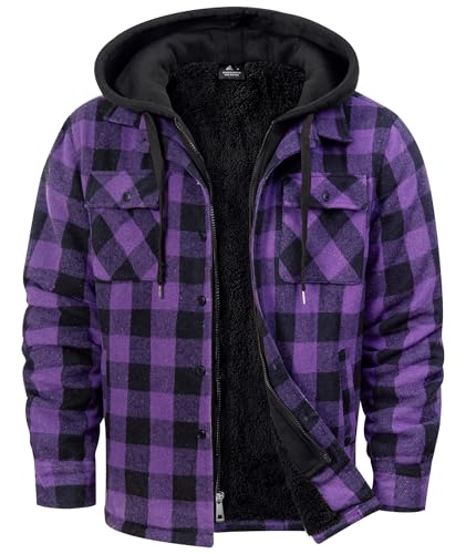 Men's Thick Fleece Plaid Jacket Flannel Shirts Sherpa Lined Full Zip Up Hoodie Winter Coat with Pockets