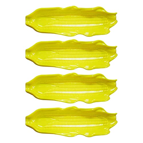 QOTSTEOS Plastic Corn Trays, 4pcs Corn Dishes Storage, Easy Clean Party Camping Storage Container Kitchen Barbecue Tool Plate Corn Tray(Yellow)
