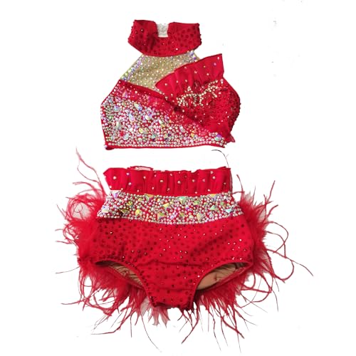Girls' Red Lyrical Dance Dress Shining Water Diamond Decoration Modern Dance Pole Dance Dress