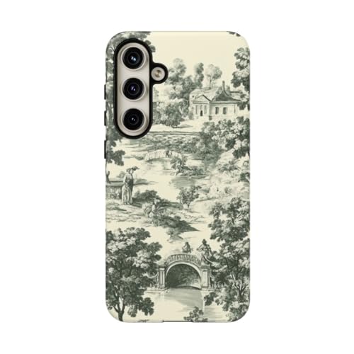 Coque Samsung S24 Plus rigide mate vert et crème motif toile rustique