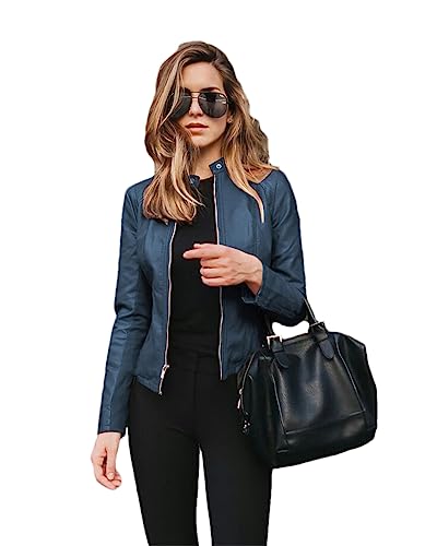 Veste de vélo courte en cuir synthétique pour femme Adhdyuud taille XL