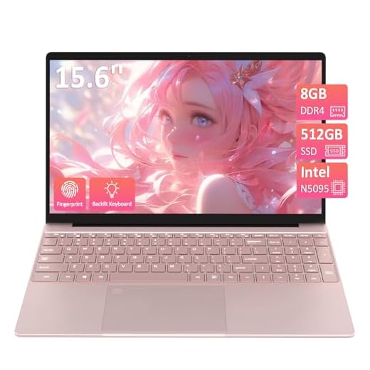 Trygood 15.6''Pink Laptop Computer,1080P FHD Display,8GB RAM,512GB SSD,N5095 CPU Business Laptop,Numeric Keypad,Backlit Keyboard,Fingerprint Unlock,SD Card Reader,Webcam, 5GWiFi, HDMI,Pink