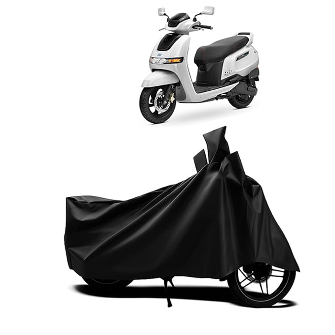 Image of DRAKOWISH Waterproof Scooty Cover for Tvs Iqube Electric All Weather Protection from Rain, Dust, UV Rays & Scratches with Mirror Pockets & Buckle Belt