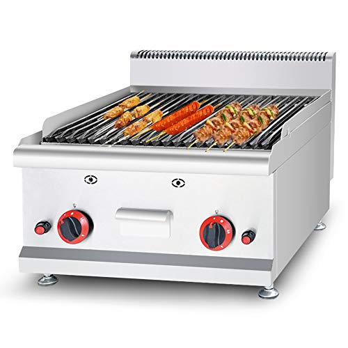 IDABAY Gas Grill, 34000BTU Commercial Grill Volcanic Stone LPG/NG 23.6 Inches Indoor Smokeless Countertop BBQ for Large Hotel Fast Food Shop