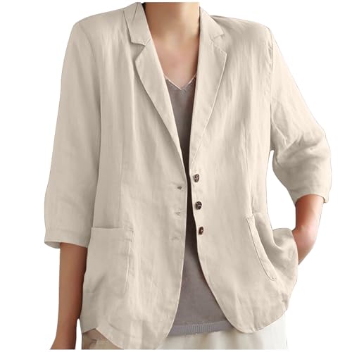 HGps8w Womens Cotton Linen Blazers Long Sleeve Loose Casual Suit Jackets Lightweight Summer Work Office Cardigan with Pockets