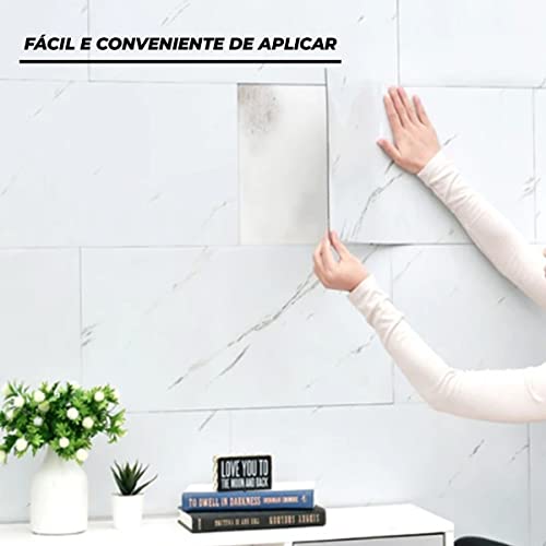 Kit 10 Placa Adesiva Marmore Branco Brilho 3d Parede Painel 30x60cm Envio Já Premium