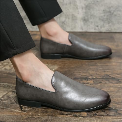 Oxford Formal Shoes for Men Slip On Pointed Burnished Toe Vegan Leather Block Heel Non Slip Low Top Working4