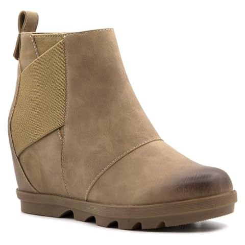 Athlefit Women's Wedge Boots Comfortable Ankle Wedge Booties With Zipper Khaki US 9 Cover
