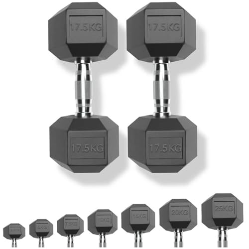 Chase Fitness Rubber Hex Dumbbell Choice from 2.5KG - 30KG