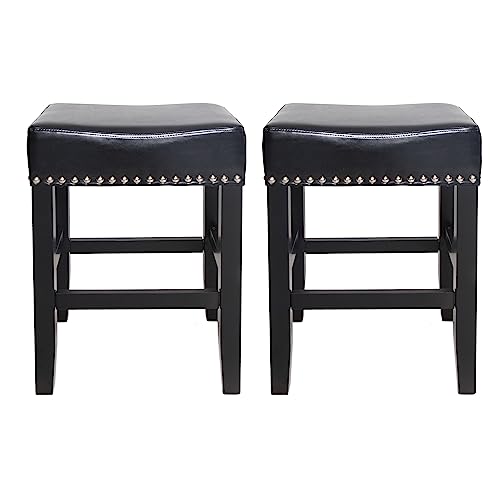 Christopher Knight Home Loring - Taburete de Piel Regenerada sin Respaldo (2 Unidades), Color Negro