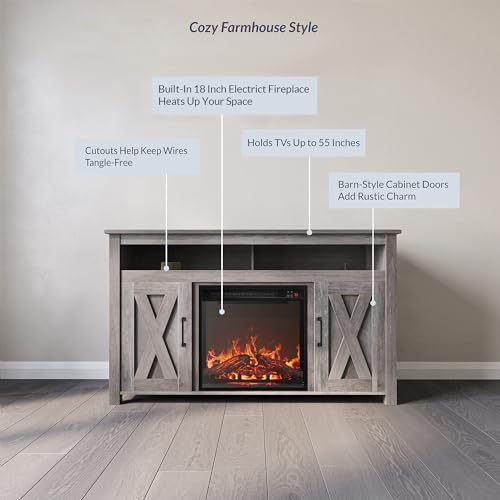 Belleze Corin Electric Fireplace with Remote Control for TVs up to 55 Inches - Grey - Image 4