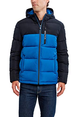 Image of Nautica Men's Midweight Quilted Faux Memory Puffer Jacket -Adjustable Hood Insulated Winter Coat
