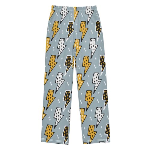 Boys' Pants Yellow Lightning Bolts Grey Long Bottoms Jogger Pants Elastic Waist Trousers with Pockets S-XL