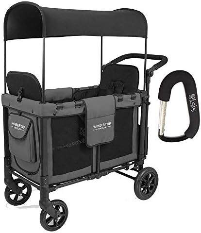 WonderFold W2 Multi-Function Push 2 Passenger Double Folding Stroller, Adjustable Canopy & Removable Chair Seat Up to 2 Toddlers with Bonus Baby GERA XPO Stroller Hook Included!!! (Charcoal Gray)