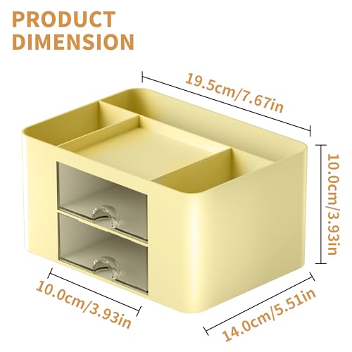 Image of Marbrasse Pen Organizer with 2 Drawer, Multi-Functional Pencil Holder for Desk, Desk Organizers and Accessories with 5 Compartments + Drawer for Office Art Supplies (Yellow)