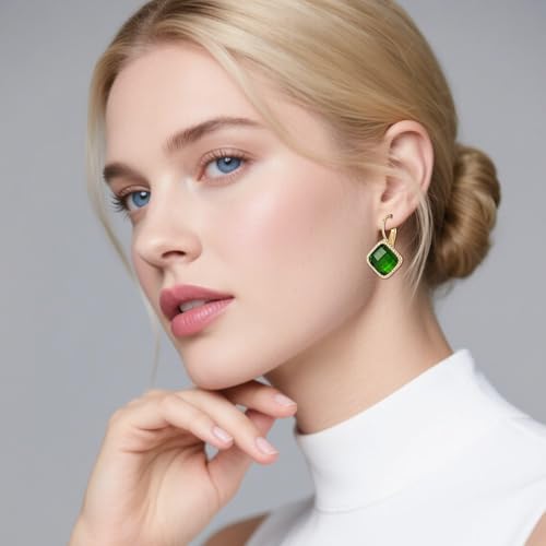 EVEVIC Austrian Crystal Halo Square Dangle Drop Leverback Earrings for Women Trendy 14K Gold Plated Jewelry Gifts for Anniversary2