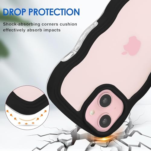 Image of Back Cover for iPhone 13, Cute Curly Wave Case, Shock Proof, Grip, Soft TPU & Girls Stylish, Camera Bump Protector for iPhone 13 (Black)