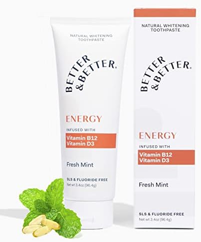 Better & Better Energy Toothpaste with Vitamin B12 & D3 | Fluoride Free, SLS Free Toothpaste 1 CT | Fresh Breath with Organic Mints | Natural, Vegan, and Whitening Toothpaste for Bones & Energy