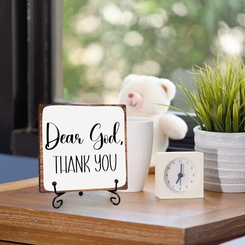 5'' Christian Wooden Sign with Metal Stand - Dear God Thank You - Rustic Farmhouse Religion Desktop Decor for Office Desk Shelf, Home Decor & Christian Gifts For Friend Family -A13 - image 5