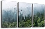 Large Green Forest Wall Art Tropical Virgin Forest Mountain Bird Contemporary Canvas Pictures Modern Artwork Framed for Bathroom Bedroom Nursery Living Room Home Office Kitchen Wall Decor 40 x 60cm 3 Pieces