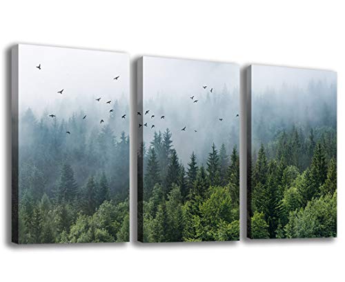 Green Forest Wall Art Tropical Forest Mountain Bird Contemporary Canvas