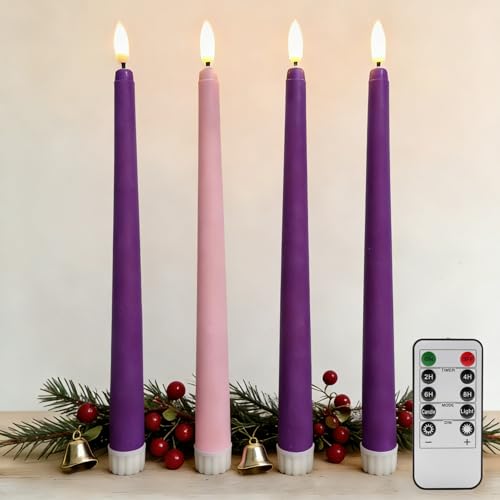 Image of Advent Christmas Flameless Taper Candles with Remote Set of 4