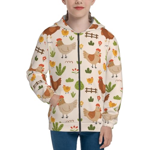 Cute Hen and Chicks Kid Hoodies Boys Zip Up Sweatshirts Girls Pullover with Pocket3