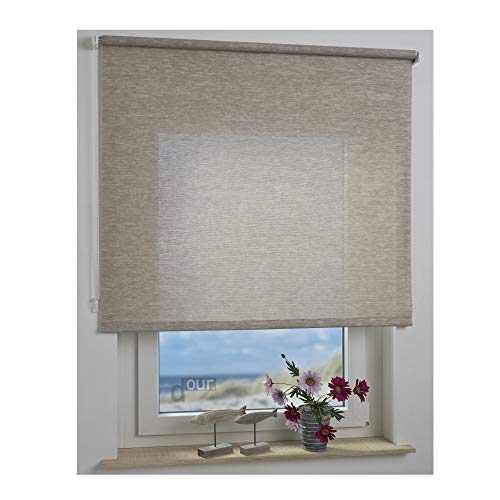 ourdeco Rollo/Seitenzugrollo / 122 x 180 Breite x Höhe/Struktur Natur Sand/lichtdurchlässiger Stoff/Sichtschutzrollo/Dekor-Rollo