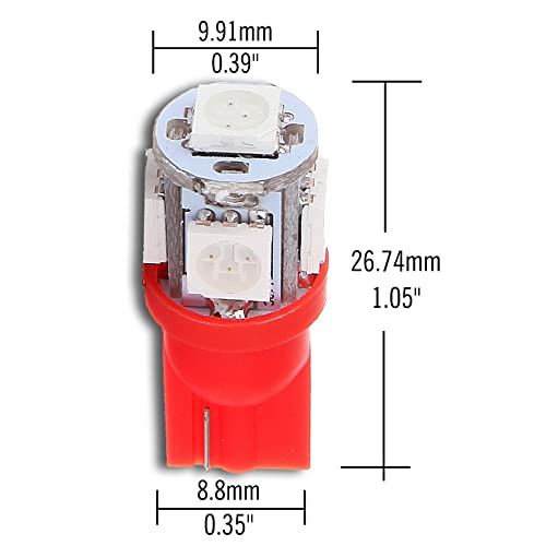 Cciyu 194 T10 168 2825 W5W Extremely Bright Led Bulbs 5-5050-Smd Fit For Dome Light Map Light Step/Courtesy/Door Light Glove Box Light Wedge Red Pack Of 20 #TOP2