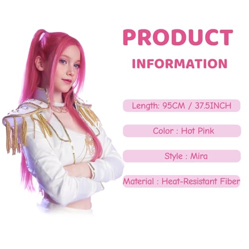 Cosplay Wig, Long Braided Purple Wig for Halloween Cosplay Props, Anime Long Straight Pink Wigs Hair Accessory for Women and Girl (Red)3