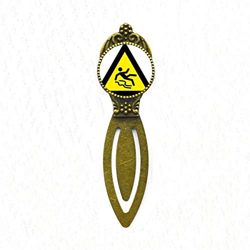 Marque-page triangulaire jaune et noir avec symbole d'avertissement pour lecture