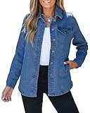luvamia 2025 Jean Jackets for Women Fashion Denim Jacket Western Oversized Shacket Jacket Button Up with Pockets Classic Blue Size Large Fits US 12-14