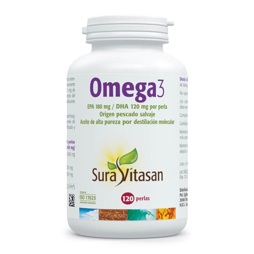 SURA VITASAN Omega 3 180/120 120 Perlas - Salud de Corazón y Cerebro - 180 mg EPA y 120 mg DHA - Aceite de Pescado de Destilación Molecular