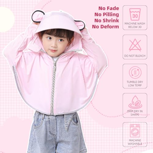 Image of PALAY Sunscreen Jacket for Girls, UPF 50+ Sun Protection Hoodie Jacket for Girl Kid Long Sleeve Wide Brim Hat Summer Coat with Face Mask for Hiking Outdoor 110-130cm Girl