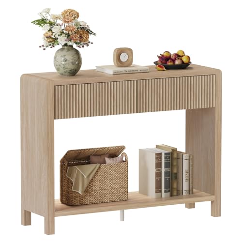 FATORRI Console Sofa Table, Wooden Entryway Table for Living Room, 39.37 inch Modern Hallway Tables and Couch Tables Behind Sofa (Light Walnut)