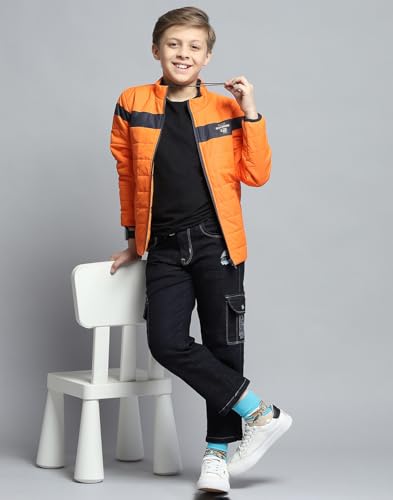 Image of Monte Carlo Boys Printed Orange Mock Neck Full Sleeve Jacket