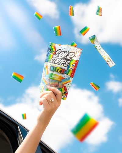 Sour Strips Sour Candy Bites, Rainbow Resealable Candy Bag, 6.35 Ounce (Pack of 3)