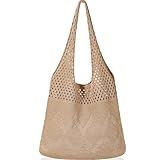 WantGor Crochet Bags, Beach Mesh Tote Bag Womens Shoulder Shopping Handbag Casual Travel Totes Bag Foldable Hobo Bags (Light Coffee)