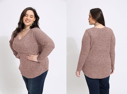Image of RITERA Plus Size Tops for Women Long Sleeve V /Cowl Neck Lightweight Sweatshirts Pullover Tunics Sweaters Fall Winter XL-5XL
