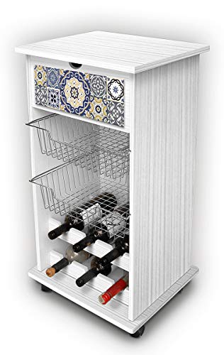 LGVSHOPPING Küchenwagen aus Holz mit 4 Etagen Cui 2 Körben aus Stahl und 2 Weinregalen Cover