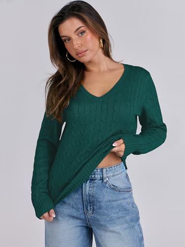 Image of ANRABESS Women's Cable Knit V Neck Fitted Sweaters