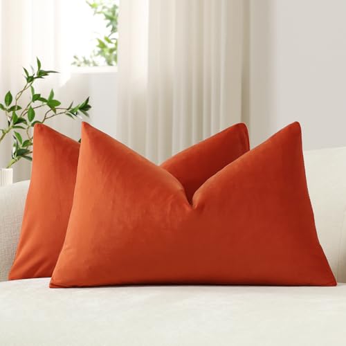 DEZENE Lumbar Pillow Covers 12x20 Burnt Orange: Pack of 2
