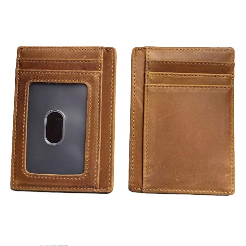 Slim Wallet Front Pocket Minimalist Leather RFID Blocking Medium Size (Yellowish brown)