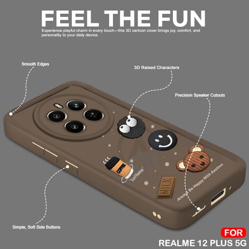 Image of AESTMO Back Case Cover for Realme 12 Plus / P1 / Narzo 70 /70 Pro 5G | Cute Fun Cartoon 3D Ball | Coffee Silicone Case | Full Body Protection | Camera Protection Back Cover (Brown)